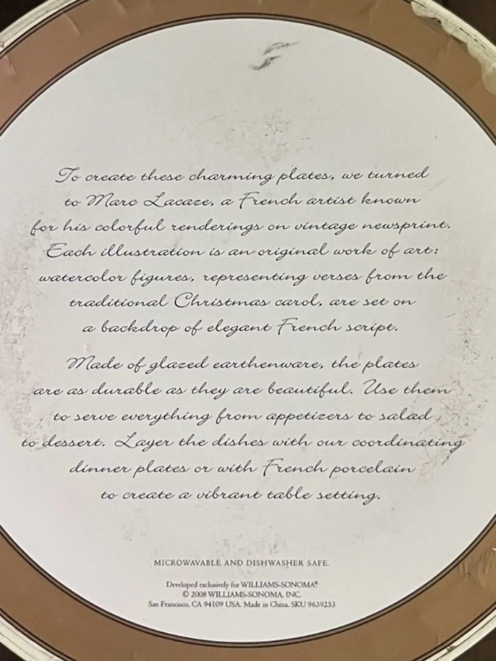 12 Days of Christmas Salad Plates by Williams-Sonoma - Set of 12 - NWT